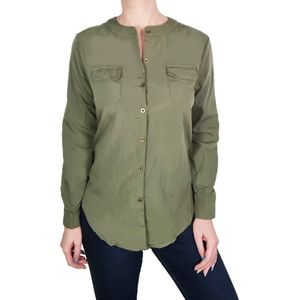 Dames - Blouse - Casual - Kleur Legergroen - V- Hals - Lange Mouwen - Merk Miss Sissi - Maat S