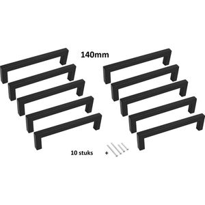 Handgreep / Keukengreep zwart 140mm | 10 STUKS | Inclusief bevestigingsbouten | Handgrepen Kast | Meubelhandvat | Landelijke greepjes | Industriële Keukengrepen | Hand Grepen | Deurgreep Staal | Metaal | Strak Meubelbeslag | schuifdeur | Handvat |