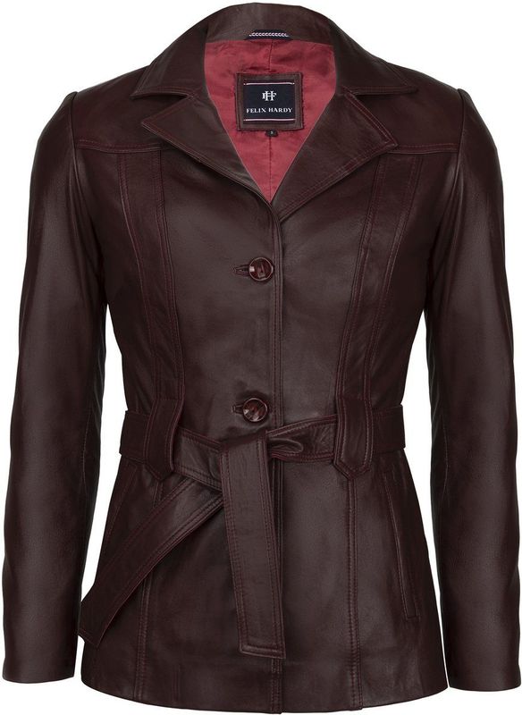 Felix Hardy Leren Jas Met Riem En Knopen Dames Bordeaux - L