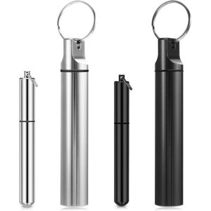Draagbare tandenstokerhouder - Mini metalen tandenstokerbox met sleutelhanger voor onderweg picknick (4 stuks, 2 maten)