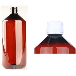 Helios Holland PET medicijnfles 1000ml amber incl witte dop 6 Stuks
