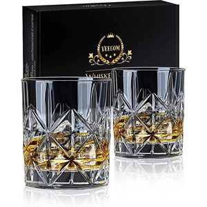 Veecom Whiskyglazen, 315 ml, Old Fashioned, whiskyglazen, rumglazen, whiskyglas, set van 2 stuks, whiskycadeauset voor mannen, papa, whiskyglazen, tumbler glas voor scotch, cocktail