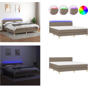 vidaXL Boxspring met matras en LED stof taupe 180x200 cm - Boxspring - Boxsprings - Bed - Slaapmeubel