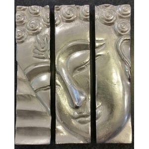 Buddha - Wand - 3 luik - Zilver - 24 cm