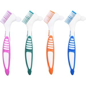 4 Pcs Tandborstels - Kunstgebitten - Reinigingsborstel - Zachte Borstelharen - Dubbele Hoofd Tandborstels voor het Schoonmaken van Kunstgebitten