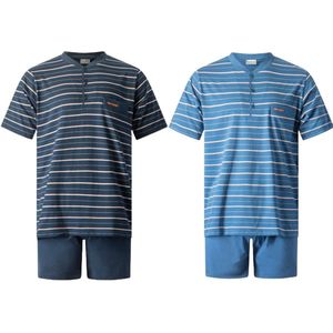 Gentlemen - 2 heren shortama's 114281/84 - zomer pyjama's - V-hals - donkerblauw en blauw - maat L