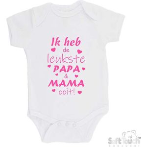 100% katoenen Romper ""Ik heb de leukste papa & mama ooit!"" Meisjes Katoen Wit/roze Maat 56/62
