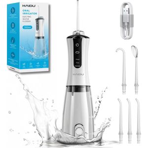 HAIDU Pro Flow – Waterflosser – 2 Modi 12 Niveaus – Waterdruk 130PSI – 350ml Waterreservoir – Monddouche – Flosapparaten – Wit