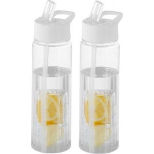 2x Transparante drinkflessen/waterflessen met wit fruit infuser 850 ml - Sportfles - BPA-vrij