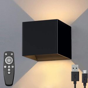 Luminize Oplaadbare wandlamp met Afstandsbediening - Dimbaar - Nachtlampje - Draadloos - Wandlamp Op batterijen accu - Zwart