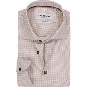 Ledub - Modern Fit - Overhemd - Middenbruin Dessin - Strijkvriendelijk