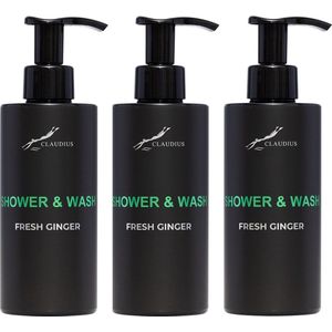 Shower & Wash Fresh Ginger 300 ml - met pomp - zwarte fles - set van 3 stuks - Voordeelverpakking