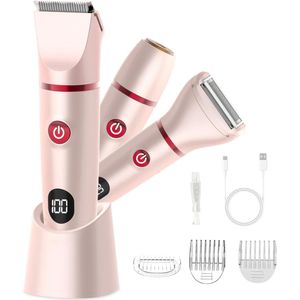 3-in-1 elektrisch scheerapparaat voor de geslachtsdelen voor dames, IPX6 waterdicht, roze