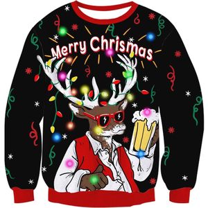 Freshhoodies Uniseks lelijke kersttrui heren dames kersttruien met lichten grappige pullover sweatshirt gebreide tops S-XXL
