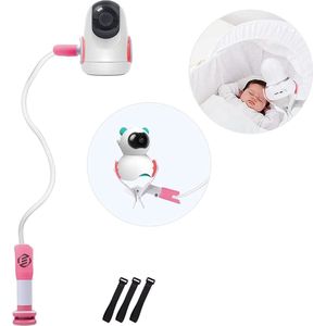 Equivera babyfoonhouder - Baby Monitor Houder - Stand met 3 Straps - Geen Boren - Flexibele Verstelbare Camera Mount - Universele Monitor Plank - Compatibel met Meeste Babybed Monitoren - Camera (Roze)