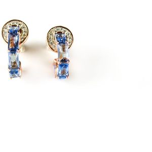 Kleine zilveren oorringen oorbellen roos goud verguld met blauwe stenen