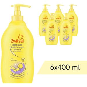 Voordeelverpakking: 6x Zwitsal Bad & Wasgel - Pompje - Slaap Zacht Lavendel - 400 ml