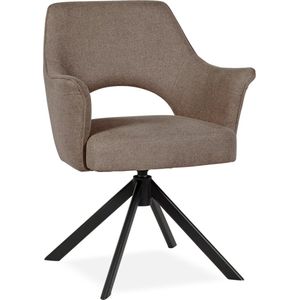 Armstoel Carissa (draaibaar) - Soho Taupe - Eetkamerstoel met armleuning - Stof - Naturel - Modern - Eettafelstoel - Keukenstoel - Eetstoel - Stoel eetkamer