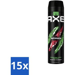 15 x AXE - Deodorant Spray - Africa - Sinaasappel & Sandelhout - Verleidelijk Fris - 200 ml - Deodorant Spray - Geur - Zink-Zap - 48 Uur Bescherming - Sinaasappel En Sandelhout