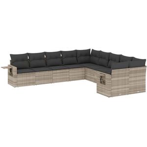 vidaXL Loungeset 10-delig - Poly Rattan - Lichtgrijs Loungebank - Tuinset - Lounge Set - Tuinmeubelen - Buitendecoratie