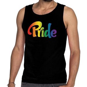Pride tanktop/mouwloos shirt  - zwart regenboog homo singlet voor heren - gay pride M