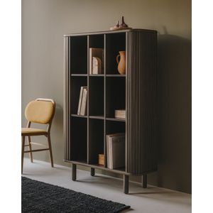 Kave Home - Hoog Mailen-dressoir met 2 deuren van essenfineer met een donkere afwerking 110 x 160 cm