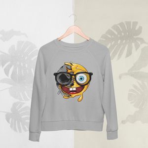 Feel Free - Halloween Sweater - Smiley: smiley Nerdgezicht - Maat XL - Kleur Grijs