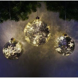 Luca Lighting Hangende kerstbal goud met verlichting op batterijen , Set van 3, Groter maat D20cm , Vlok,Ster en Merry Christmas