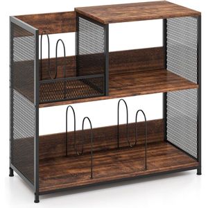 3-laags Platenspeler Standaard – Platenhouder tot 300 Albums, Nachtkastje met 3 Verwijderbare Verdelers, Rustiek Bruin