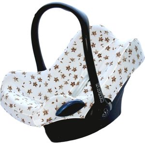 Maxi Cosi hoes Cabriofix Pebble Citi en meer - Autostoelhoes Groep 0 - Universeel - Baby Cadeau - Combineer met bijpassende Wallabiezzz Zonnekap Gordelbeschermer en Speendoekje - Comfortabel - Zacht Katoen - Bruin/Wit