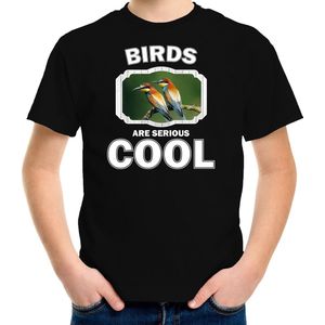 Dieren vogels t-shirt zwart kinderen - birds are serious cool shirt  jongens/ meisjes - cadeau shirt bijeneter vogel/ vogels liefhebber - kinderkleding / kleding 134/140