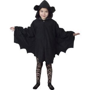 Funny Fashion - Vleermuis Kostuum - Snoezelige Zwarte Cape Kind Kostuum - Zwart - Maat 140 - Halloween - Verkleedkleding