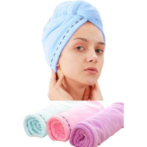 Haar Drogen Handdoeken - 3 Stuks - Microfiber - met Knop - Super Absorberende - Sneldrogende - Roze, Blauw en Paars