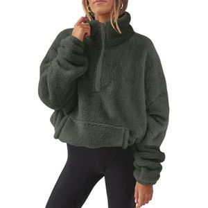 Dames Sweatshirt met Ritssluiting en Kap, Warme Fleece Pullover voor Herfst en Winter – Maat L