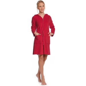 Rits badjas dames kort – met capuchon – lichtgewicht – dun – sauna - dames badjas met ritssluiting - rood - maat L