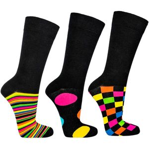 Vrolijke werksokken | Met giftbox | Merk: Socks4Fun | Maat: 36 t/m 47 | Kleur: Zwart | 3 Paar