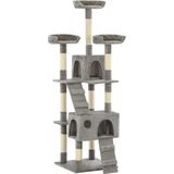 The Living Store Kattenboom - Grijs - 50 x 50 x 170 cm - Met huizen - hellingen en uitkijkplatformen
