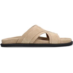 Manfield - Slippers - Beige - Suède - Leren Buitenkant