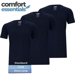 Comfort Essentials - T Shirts Heren - Extra Lang - Navy M - 3 Pack -V Hals - Ondershirt Heren