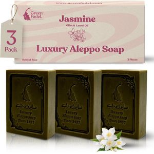 Green Fadel - Luxury Aleppo Zeep - Jasmijn - Set van 3 Stuks - Natuurlijke ingrediënten