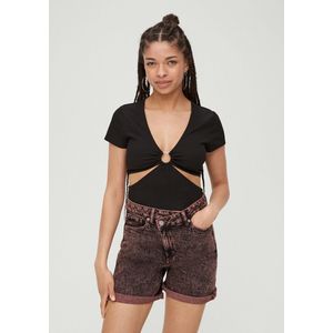 QS - Jeans - Donkeroranje - Denim - 5-Pocket-Style, Ritssluiting, Acid Washed