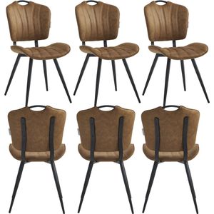 Colenis® - Rondo Eetkamerstoel - Set van 6 - Cognac - Microvezel - Microfiber - Industrieel - Design