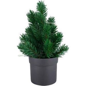 Mini LED kerstboom met pot - Groen / Zwart - Kunststof - 30 cm