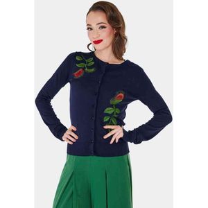 Voodoo Vixen - Venus Flytrap Embroidered Cardigan - M - Donkerblauw