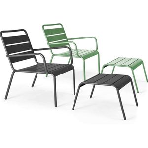 Oviala - 2 relaxfauteuils met grijze voetensteun en groene bekleding - Palavas