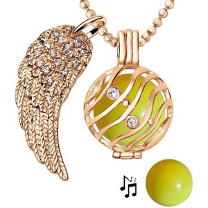 Quiges Engelenroeper 18mm Bolhouder met Ketting 90cm en Bolletje - Dames - Roségoudkleurig Golven - EBS18093
