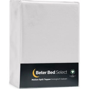 Beter Bed Select Molton Organic Splittopper 140/160 x 200/210/220 cm - Matrasbeschermer 100% Biologisch Katoen - Matrashoes - 7 cm - Wit