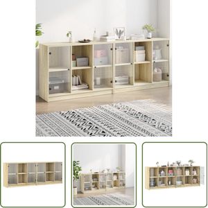 The Living Store Boekenkast met deuren 204x37x75 cm hout sonoma eikenkleurig - Boekenkast - Houten Boekenkast - Boekenplank - Vitrinekast - Woonkamerdecoratie