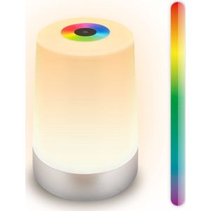 Briloner NUBSI - Oplaadbare tafellamp - 7554014 - Lichtkleur gekleurd en warm wit - Traploos dimbaar - Aanraakfunctie - IP44 spatwaterbescherming - Vervangbare batterij en lichtbron - Ø9 x 13 cm - Mat chroom metallic