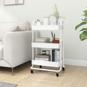 The Living Store Trolley 3-laags 43x34x79 cm staal wit - Badkamermeubel